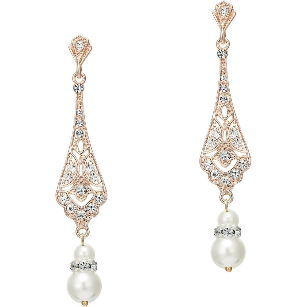 Vintage 1920s Pearl Dangle Earrings Art Deco Gatsby Statement Jewelry